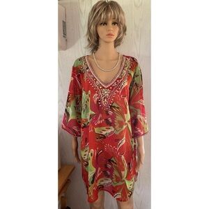 MIDNIGHT VELVET Embellished Boho Artsy Caftan Top Beaded Sequins Size 2X NEW